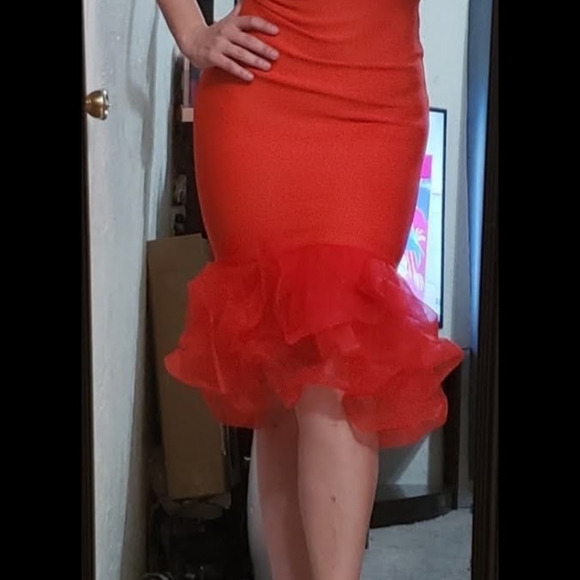 Strapless dress red / coral size M - Picture 2 of 5